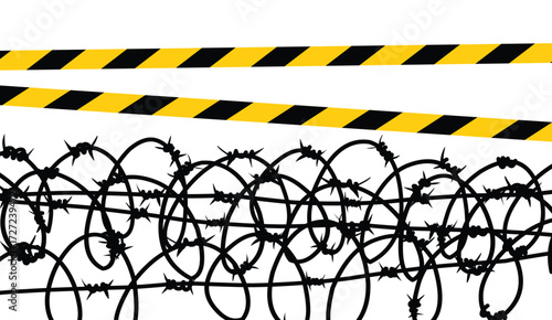 silhouette of Barbed wired fence  and uner construction line illustration design.eps