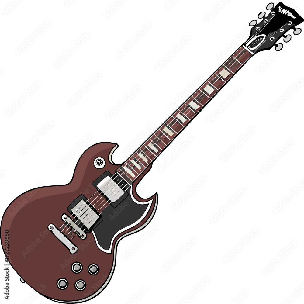 Obraz premium Vintage Electric Guitar Illustration Against a Black Background