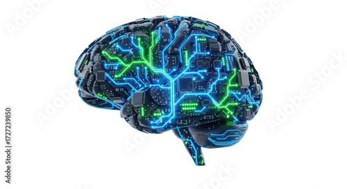Human brain with artificial intelligence circuit isolated PNG with Transparent Background