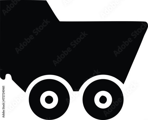 Simple silhouette icon of a cart or wagon with two wheels clearly depicting a transport or shopping concept