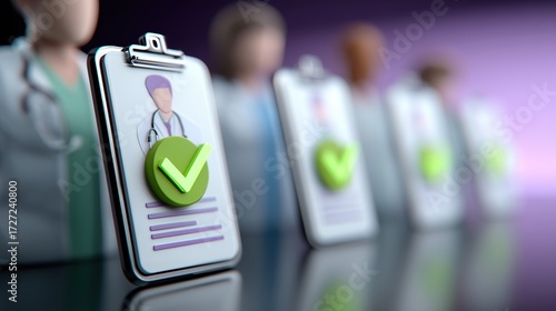 Tablettes numériques affichant des profils médicaux validés