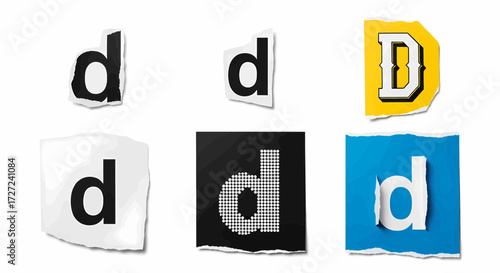 Cutout paper letter D alphabet font vector illustration