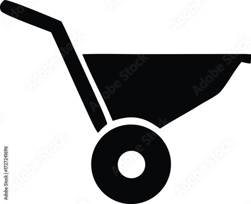 Simple silhouette of a wheelbarrow icon represents gardening construction and yard work tools ready for download and use in design projects