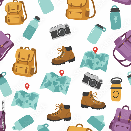 Seamless pattern of travel accessories