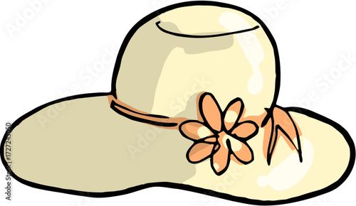 Charming wide brimmed sun hat with a decorative flower