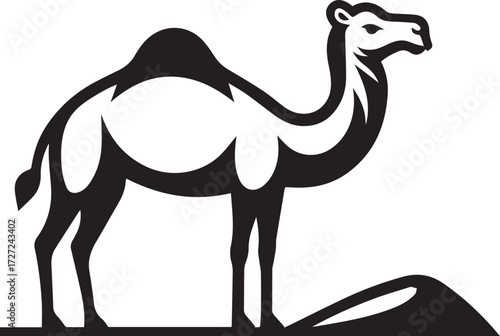 Camel in Black & White | Minimalist Desert Silhouette Vector