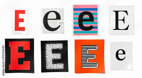 Vector illustration of a diverse letter E alphabet collection