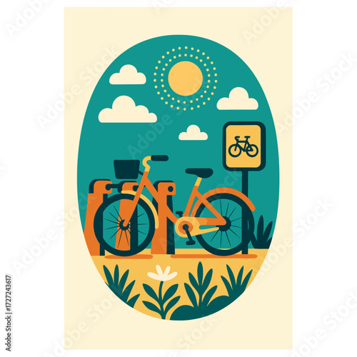 Bike to Work — Sustainable Commuting & Active Mobility with Bike Lane (Vector)