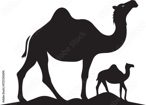 Camel in Black & White | Minimalist Desert Silhouette Vector