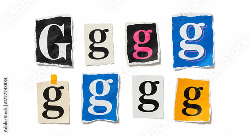 Vector illustration of letter G cutouts from newspapers