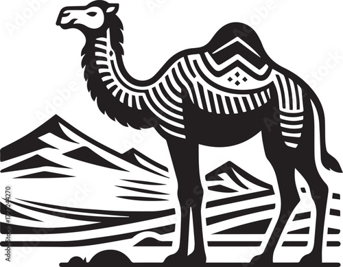 Camel in Black & White | Minimalist Desert Silhouette Vector