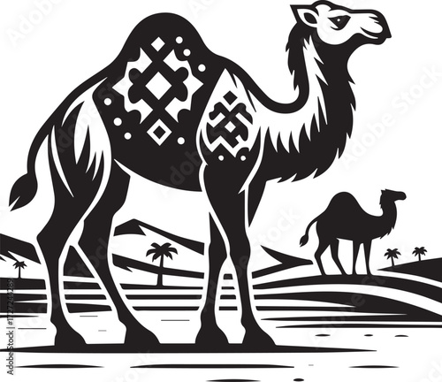 Camel in Black & White | Minimalist Desert Silhouette Vector