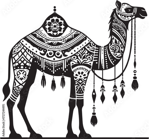 Camel in Black & White | Minimalist Desert Silhouette Vector