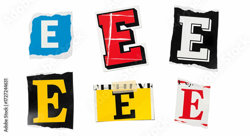 Ransom note style letter E collection vector illustration