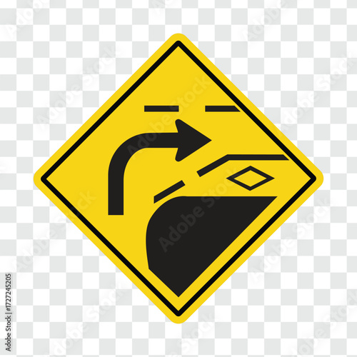 Reserved lane curb lane cross-street right turn second lane sign transparent