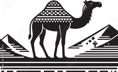 Camel in Black & White | Minimalist Desert Silhouette Vector
