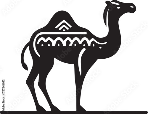 Camel in Black & White | Minimalist Desert Silhouette Vector