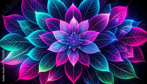 Vibrant, glowing flower-leaf design