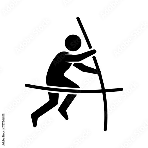 Black Silhouette Flat Vector Sport Icon with Athlete and Pole