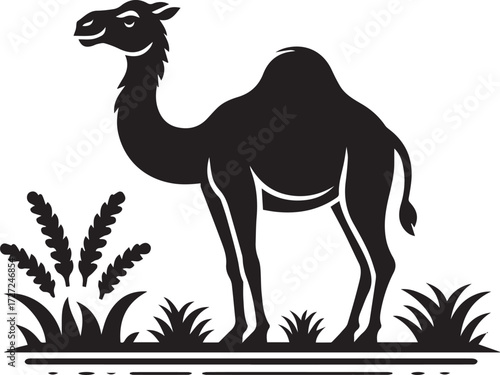 Camel in Black & White | Minimalist Desert Silhouette Vector