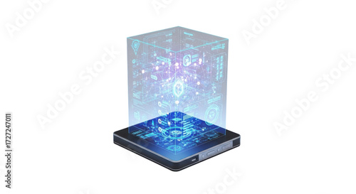 Quantum computer with hologram projection isolated PNG with Transparent Background