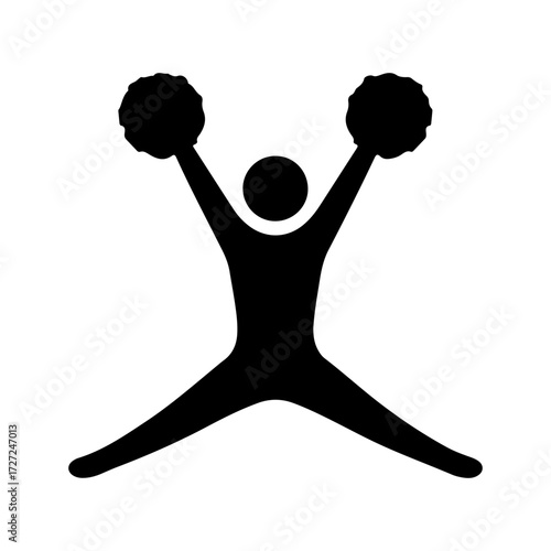 Black Flat Vector Silhouette of Jumping Figure with Pom-Poms