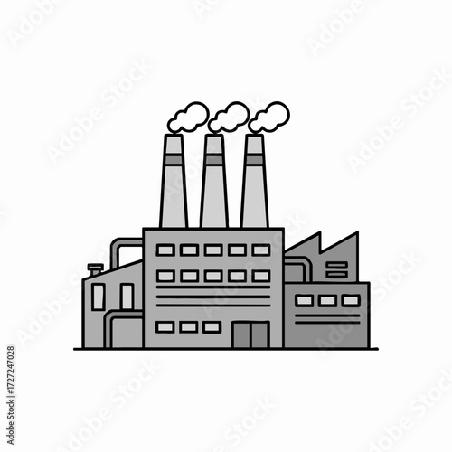 Industrial Factory Icon with Smoke Stacks Illustration