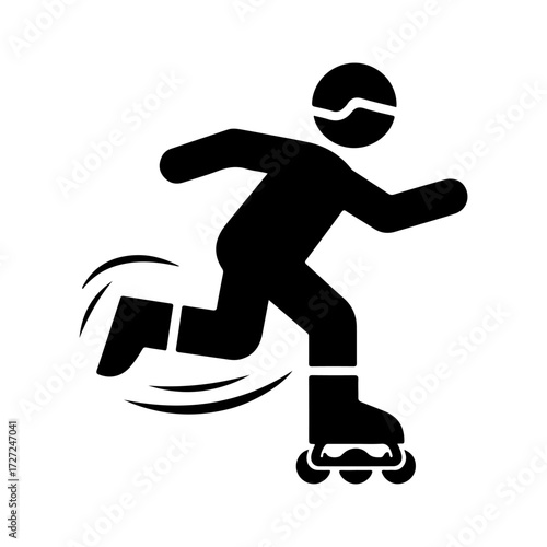 Minimalist Black Silhouette Flat Vector Icon of a Person Rollerblading
