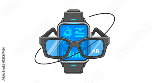 Futuristic concept of wearable technology with augmented reality glasses and a smartwatch showing a digital user interface vector illustration