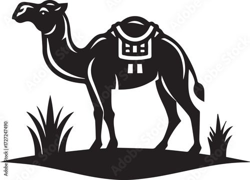 Camel in Black & White | Minimalist Desert Silhouette Vector