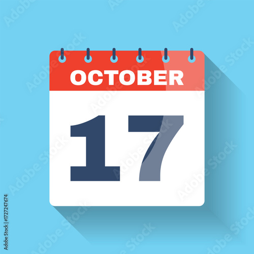 October 17 flat calendar icon with shadow
