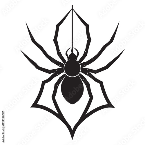 Crisp and clean illustration of a spider suspended on a delicate web thread suitable for advertising and banners