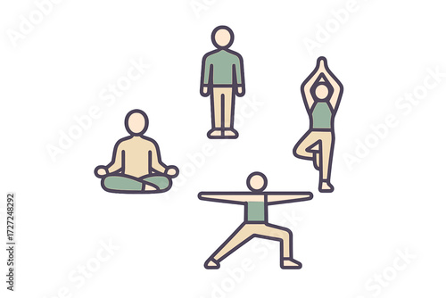 Diverse yoga and meditation poses for physical and mental well-being, promoting health, relaxation, and inner peace