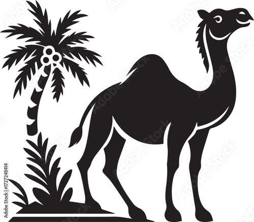 Camel in Black & White | Minimalist Desert Silhouette Vector