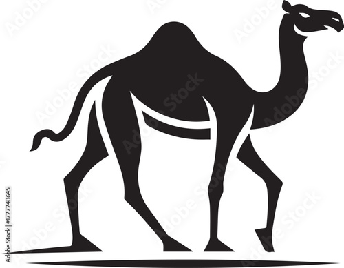 Camel in Black & White | Minimalist Desert Silhouette Vector