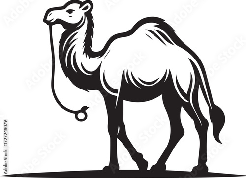 Camel in Black & White | Minimalist Desert Silhouette Vector