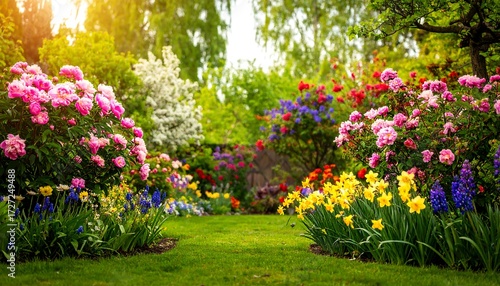 Fototapeta Naklejka Na Ścianę i Meble -  Colorful spring garden path