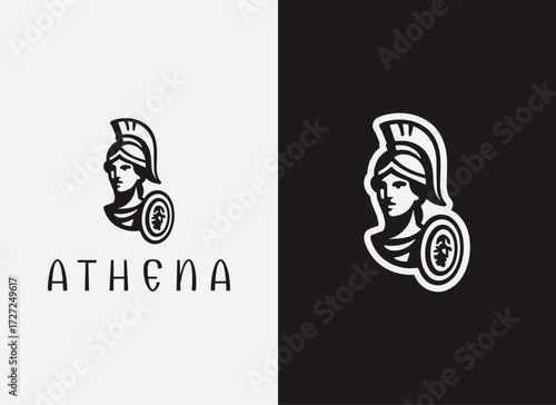 Athena Logo and Illustration, Greek Goddess Logo Design, Minimal Athena Vector, Ancient Greek Mythology Logo, Wisdom and War Goddess Illustration, Elegant Mythological Branding, Modern Athena Minimal 