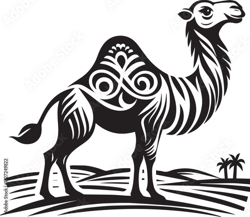 Camel in Black & White | Minimalist Desert Silhouette Vector