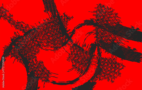 Abstract red and black grunge background with chaotic brush strokes, scratches, and distressed effects. This bold artistic design can be used for digital artwork, posters, and modern graphic projects.
