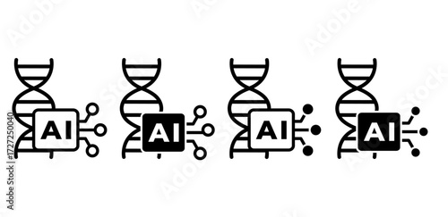 AI in biotech vector icon. Represents genetics, bioinformatics, and biotechnology innovation with artificial intelligence.