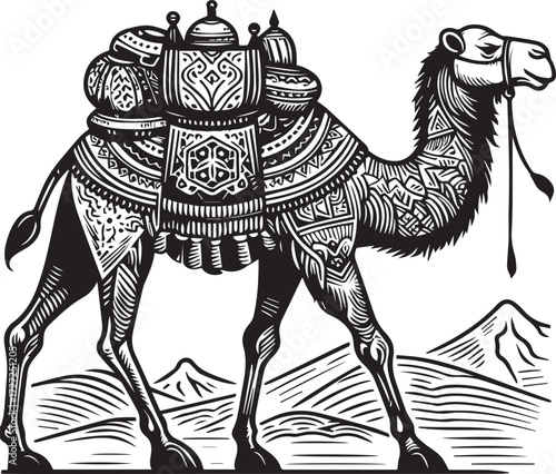 Camel in Black & White | Minimalist Desert Silhouette Vector
