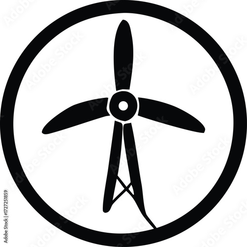 Symbolic representation of wind energy and engineering design a three-blade propeller within a circle logo