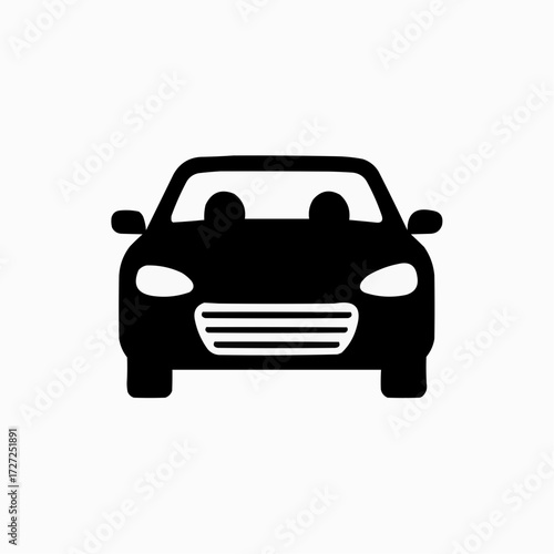 Black sports convertible car front view illustration isolated on white background. Simple elegant modern design for automotive industry concept, travel, and leisure