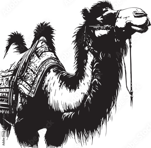 Camel in Black & White | Minimalist Desert Silhouette Vector