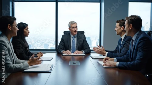 Wallpaper Mural Business professionals discussing strategy at a corporate boardroom table Torontodigital.ca