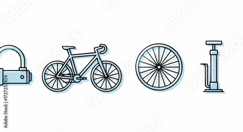 Essential Cycling Gear A Comprehensive Set Including a Bicycle, Wheel, Pump, and Lock, Perfect for Commuting and Recreational Riding