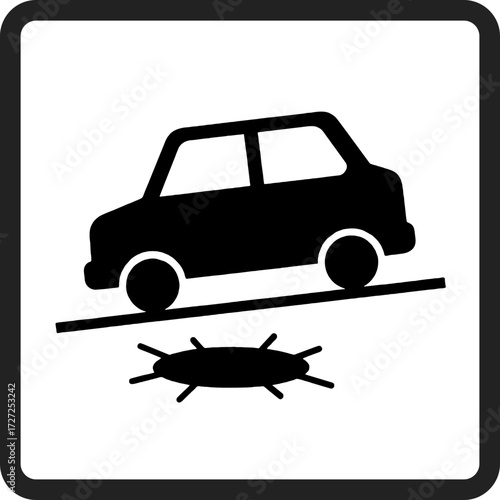 Traffic Road Sign Vector Illustration Warning of Potholes and Car Safety Hazard