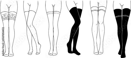 vector female leg in stockings lines on white background
