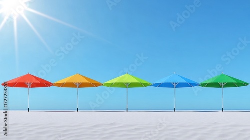 Colorful beach umbrellas under sunny sky summer vacation image